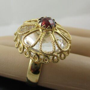 15.50ct Quartz & Garnet Rope Ring 14K Gold